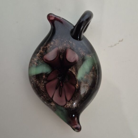 Murano Black and Purple Glass Pendant Necklace - Picture 14 of 16